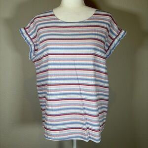 Tommy Hilfiger Women's Striped Short Sleeve Top - Blue, Red, White